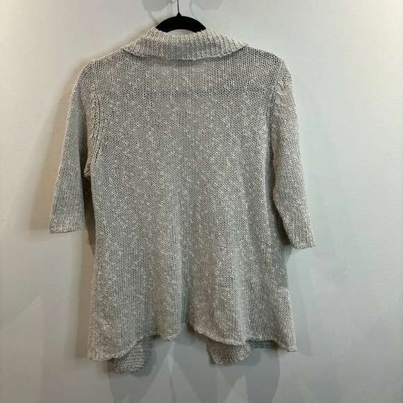 EILEEN FISHER Sz S Open Front Cotton Linen Blend Short Sleeves Collar Cardigan - Picture 3 of 7